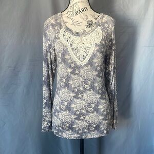 Catherine Maladrino - Floral Print Long Sleeve Shirt with Embroidery